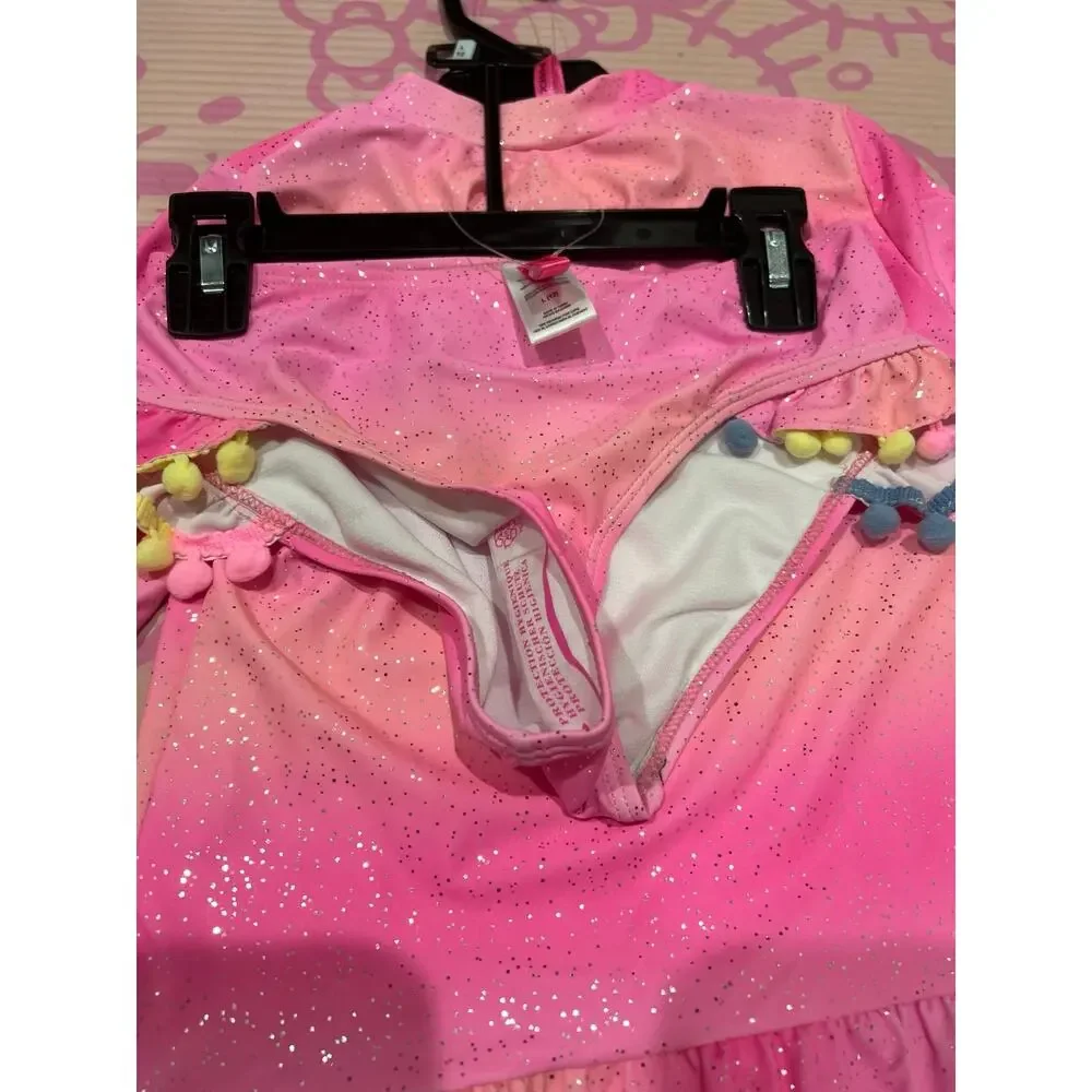 NWT❤️Betsey Johnson Girl's Long Sleeve 2 Pc Rash Guard Tankini Swimsuit sz14